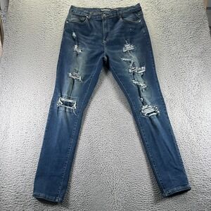 Tailored Recreation Jeans Men 38x32 Blue Cotton Stretch Skinny Distressed